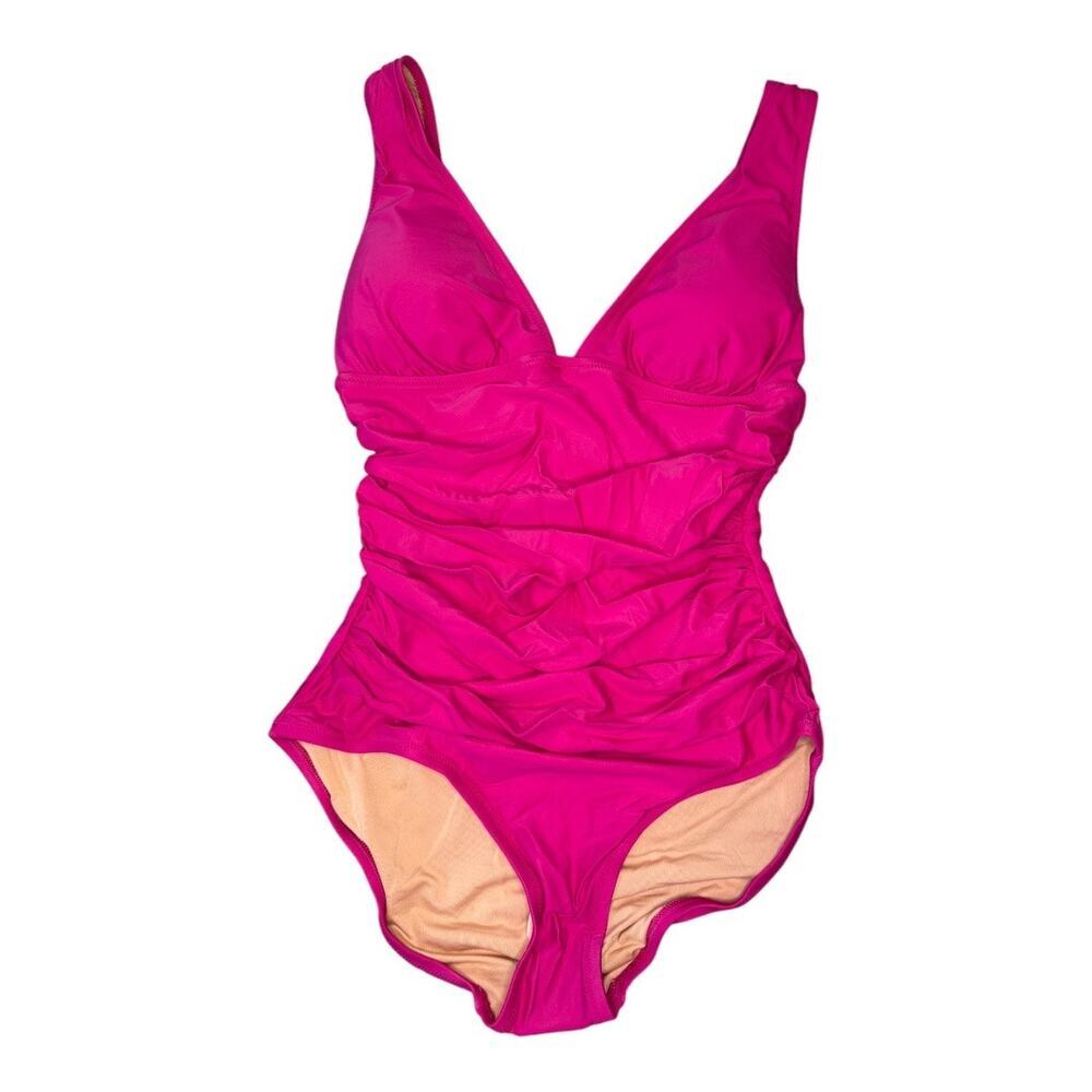 NEW J. Crew Women’s Size 8 Radiant Fuchsia Ruched V-neck One-piece NWT - Picture 2 of 6